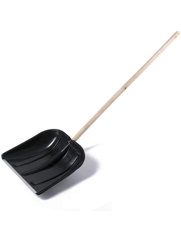 Лопата пластиковая, ковш 410 × 415 мм, с металлической планкой, деревянный черенок, с ручкой