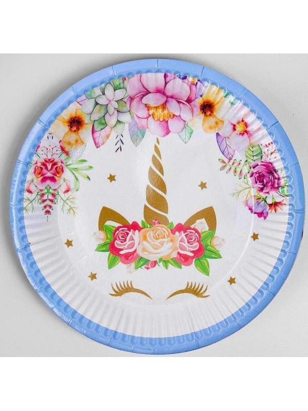 Тарелка бумажная «Единорог и цветы», набор 6 шт.