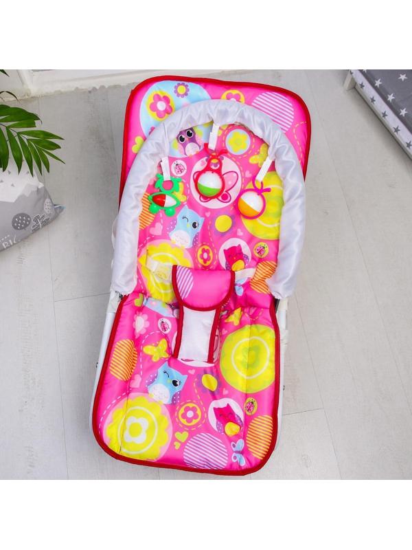 Шезлонг-качалка для новорождённых «Цветы», игровая дуга, съёмные игрушки МИКС