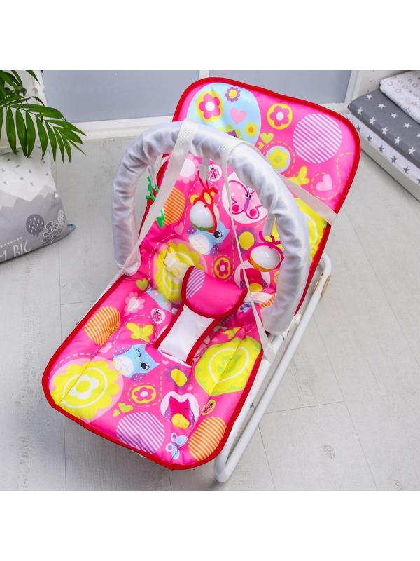 Шезлонг-качалка для новорождённых «Цветы», игровая дуга, съёмные игрушки МИКС