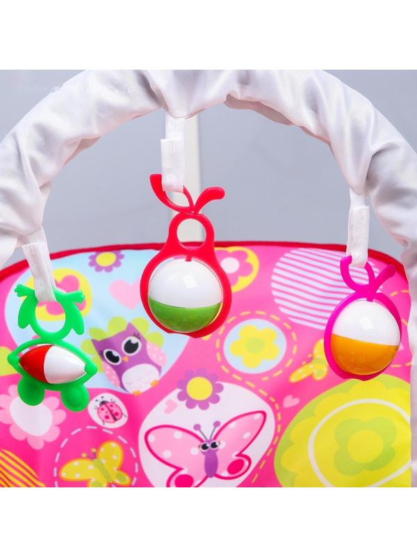 Шезлонг-качалка для новорождённых «Цветы», игровая дуга, съёмные игрушки МИКС