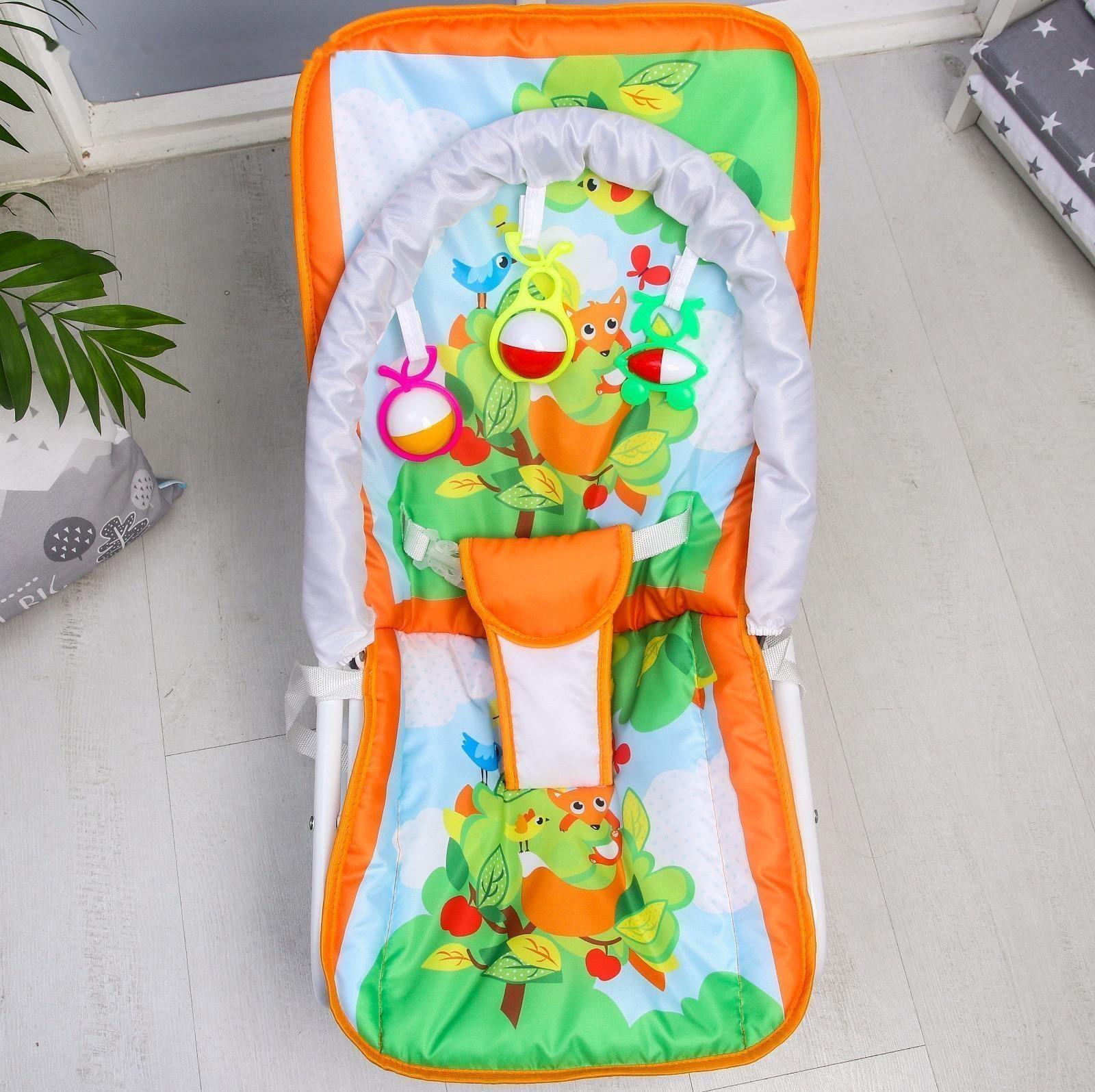 Шезлонг-качалка для новорождённых «Лесная сказка», игровая дуга, съёмные игрушки МИКС