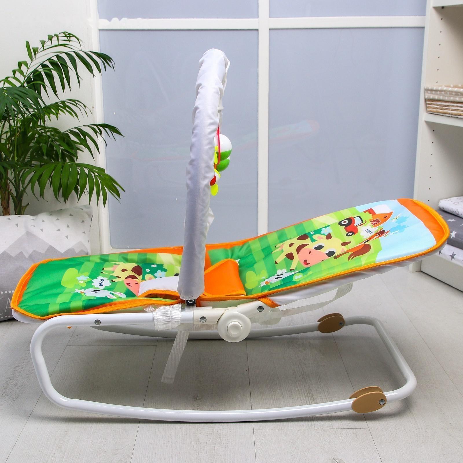 Шезлонг-качалка для новорождённых «Домашние животные», игровая дуга, съёмные игрушки МИКС