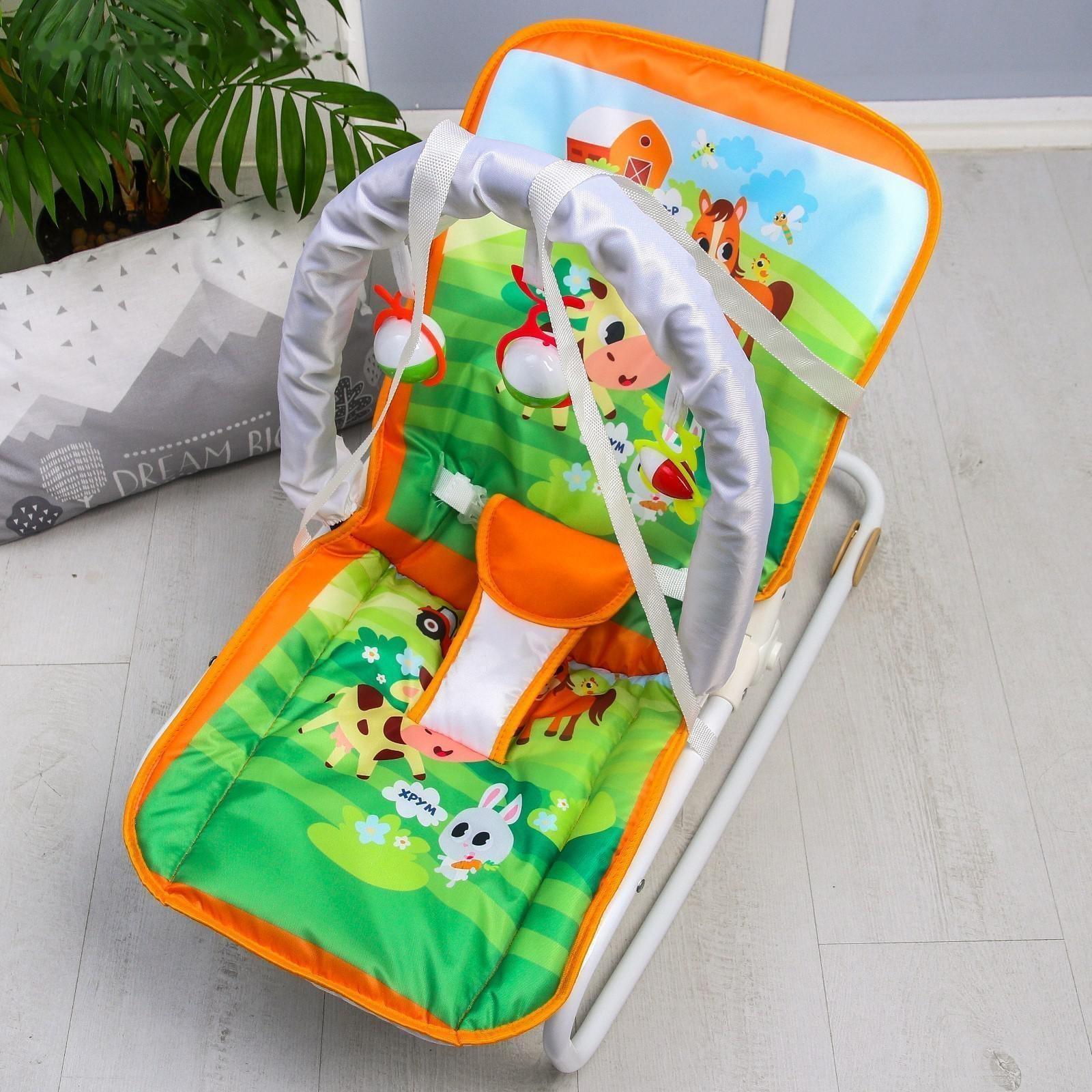 Шезлонг-качалка для новорождённых «Домашние животные», игровая дуга, съёмные игрушки МИКС