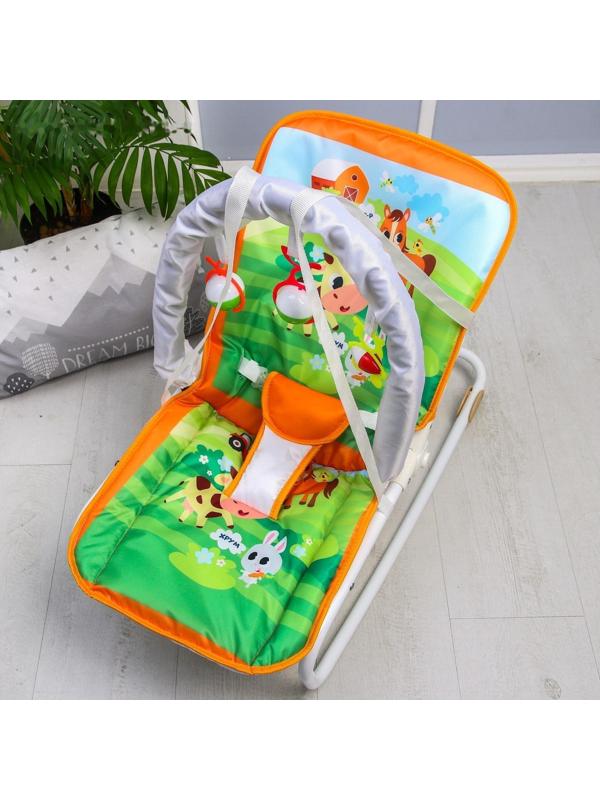 Шезлонг-качалка для новорождённых «Домашние животные», игровая дуга, съёмные игрушки МИКС