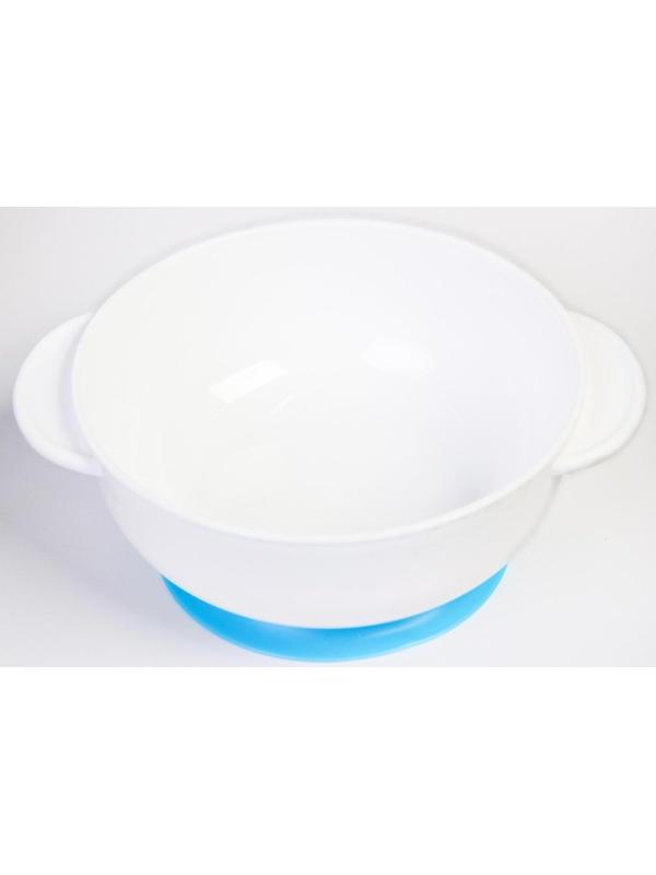 Набор детской посуды «Счастливый малыш», 3 предмета: тарелка на присоске, крышка, ложка, цвет голубой