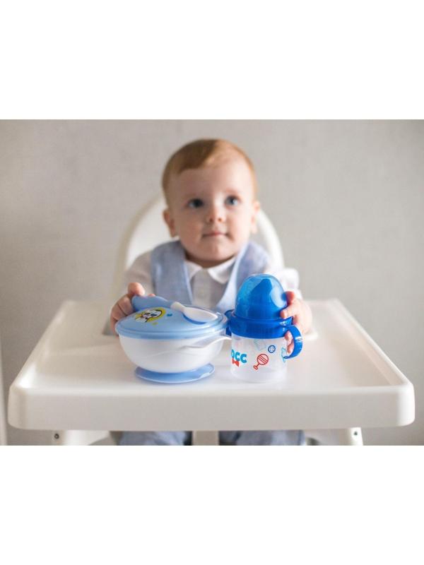 Набор детской посуды «Сладкий малыш», 3 предмета: тарелка на присоске, крышка, ложка, цвет голубой