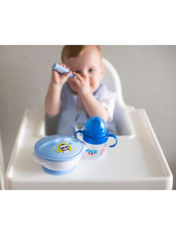 Набор детской посуды «Сладкий малыш», 3 предмета: тарелка на присоске, крышка, ложка, цвет голубой