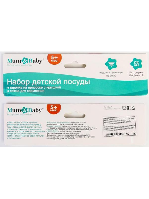 Набор детской посуды «Зайчик», 3 предмета: тарелка на присоске, крышка, ложка, цвет бирюзовый