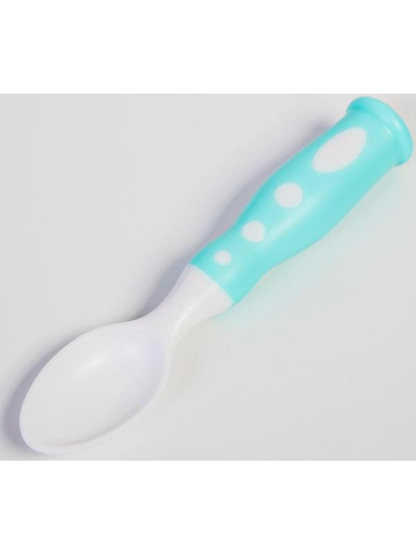 Набор детской посуды «Зайчик», 3 предмета: тарелка на присоске, крышка, ложка, цвет бирюзовый