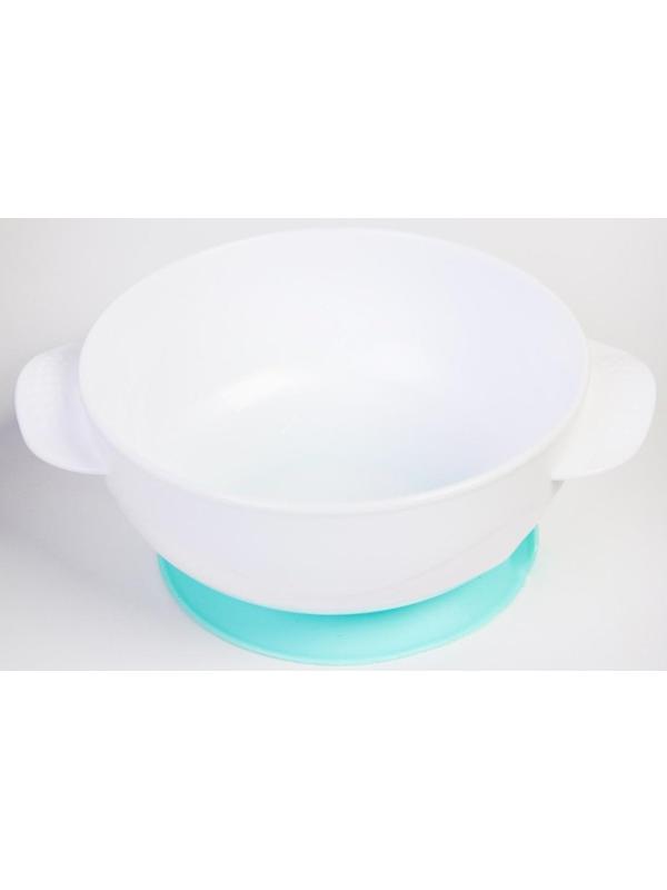 Набор детской посуды «Зайчик», 3 предмета: тарелка на присоске, крышка, ложка, цвет бирюзовый