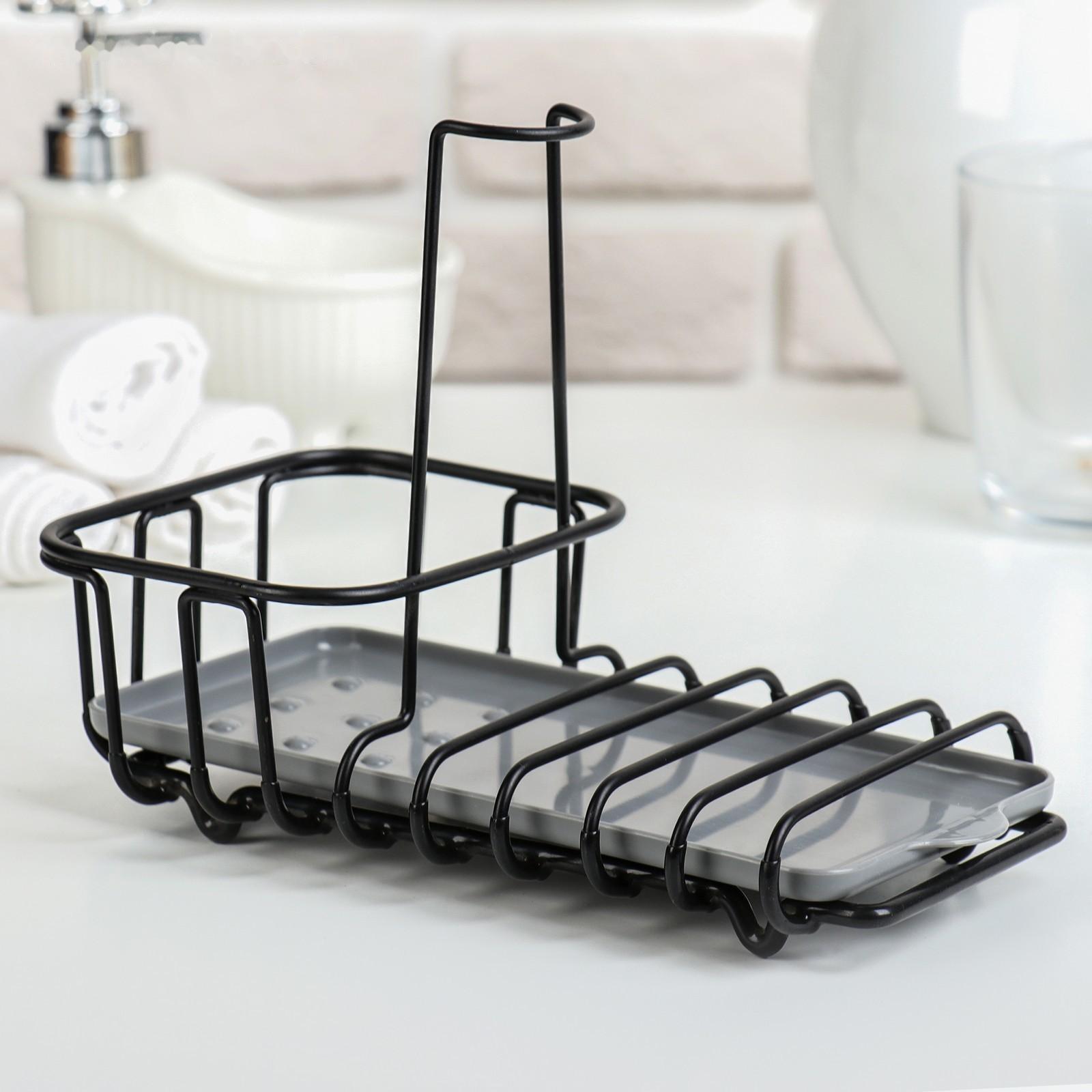 Подставка для губок и моющего средства Доляна, 22×12×16 см, цвет чёрный