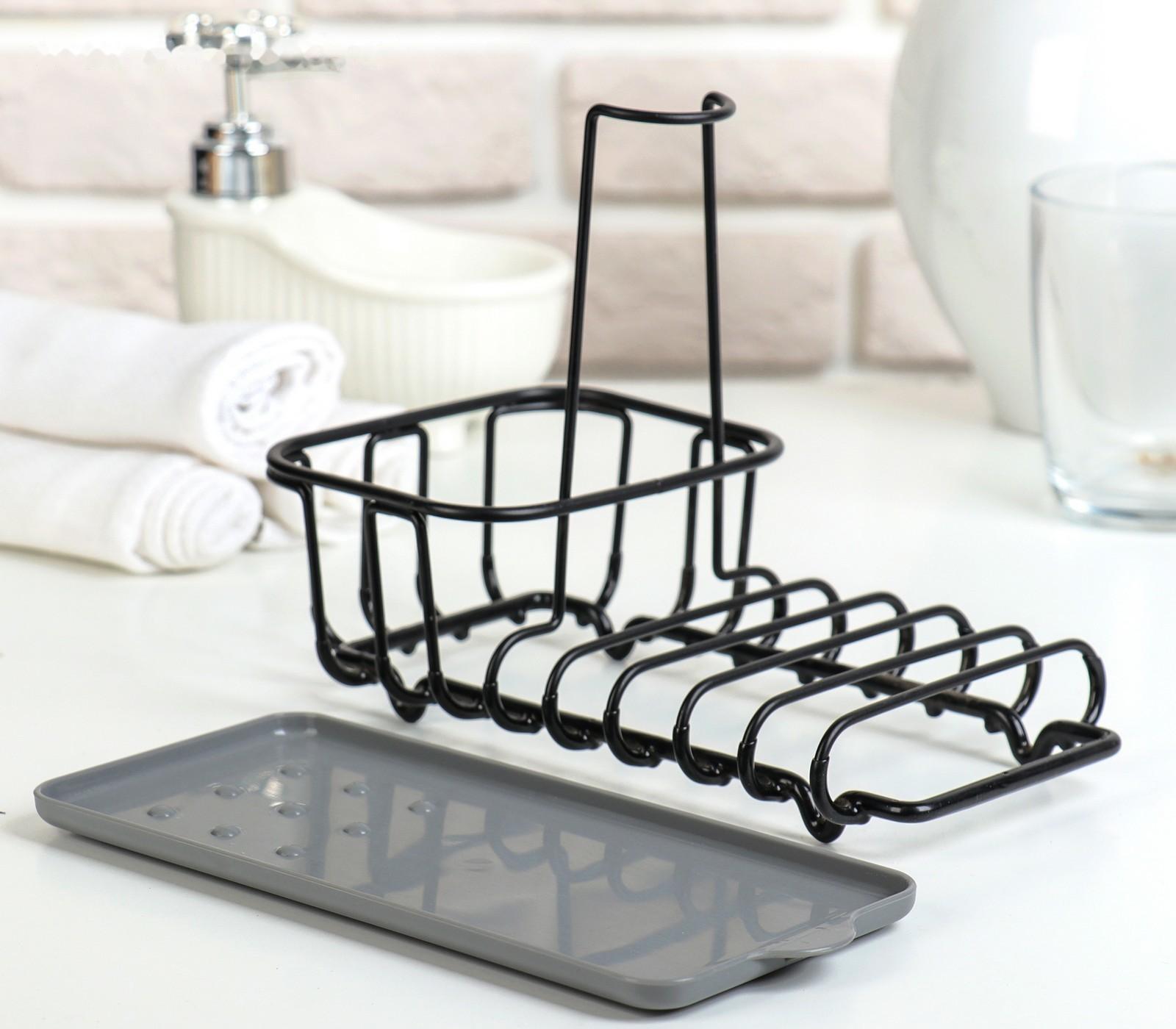 Подставка для губок и моющего средства Доляна, 22×12×16 см, цвет чёрный