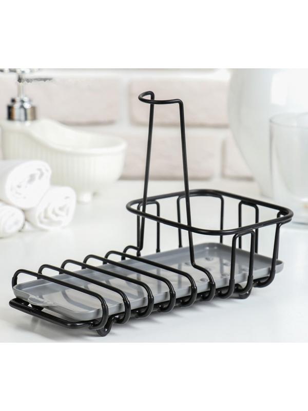 Подставка для губок и моющего средства Доляна, 22×12×16 см, цвет чёрный