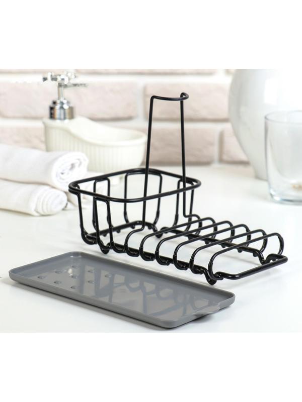 Подставка для губок и моющего средства Доляна, 22×12×16 см, цвет чёрный