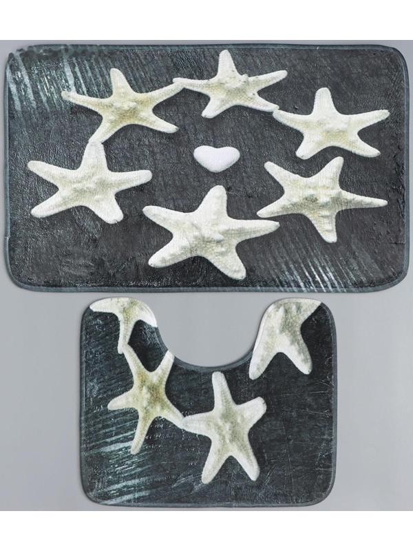 Набор ковриков для ванной и туалета Доляна «Звёзды», 2 шт: 40×50, 50×80 см