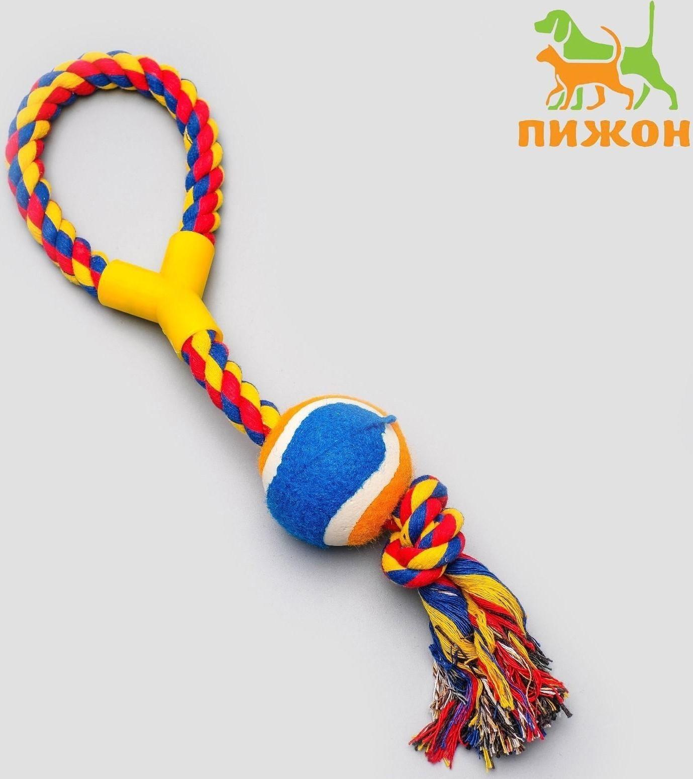 Игрушка канатная с ручкой и мячом, до 150 г, до 35 см, микс цветов