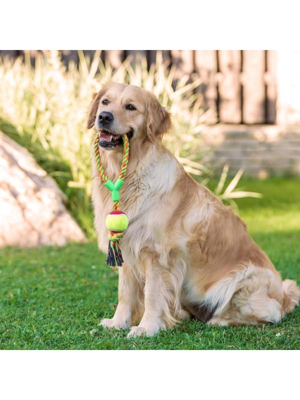 Игрушка канатная с ручкой и мячом, до 150 г, до 35 см, микс цветов