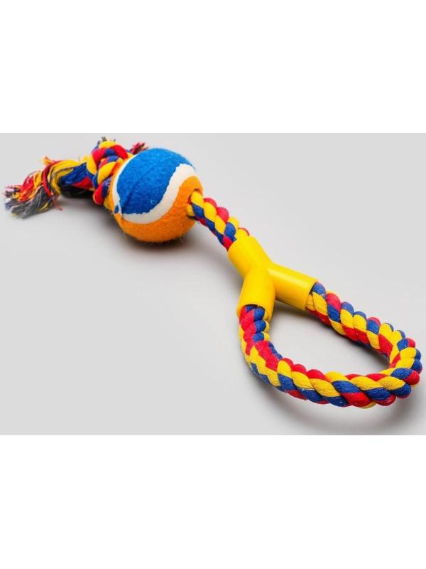 Игрушка канатная с ручкой и мячом, до 150 г, до 35 см, микс цветов