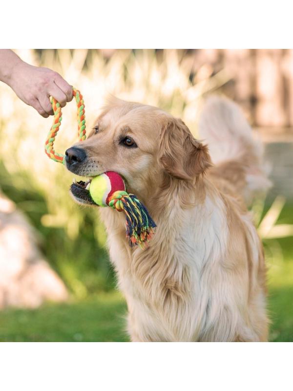 Игрушка канатная с ручкой и мячом, до 150 г, до 35 см, микс цветов