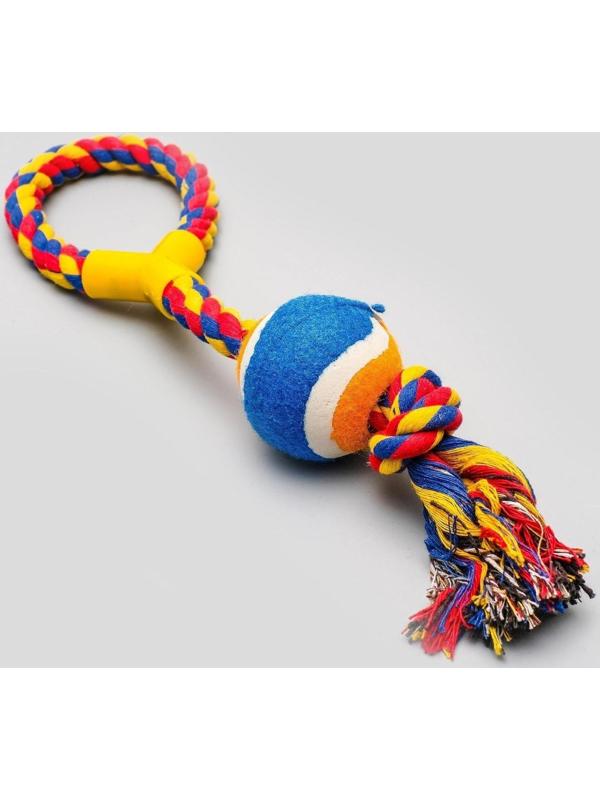 Игрушка канатная с ручкой и мячом, до 150 г, до 35 см, микс цветов
