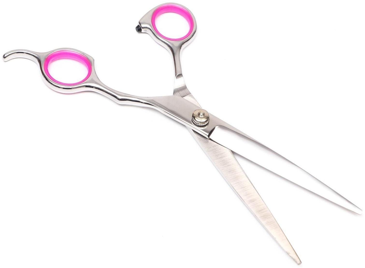 Ножницы для стрижки животных прямые с упором для пальца, прорезиненные ручки, для правшей