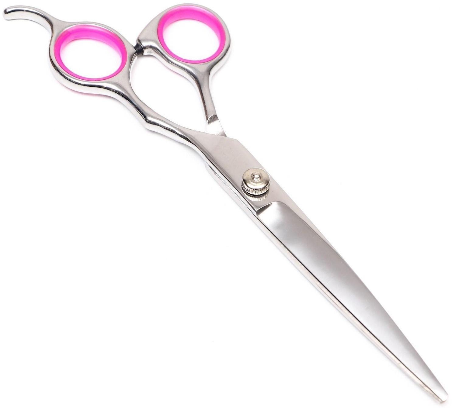 Ножницы для стрижки животных прямые с упором для пальца, прорезиненные ручки, для правшей