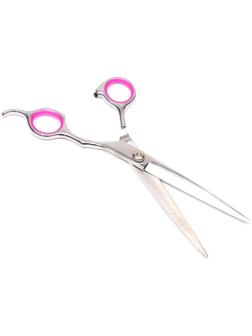 Ножницы для стрижки животных прямые с упором для пальца, прорезиненные ручки, для правшей