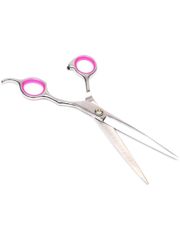 Ножницы для стрижки животных прямые с упором для пальца, прорезиненные ручки, для правшей