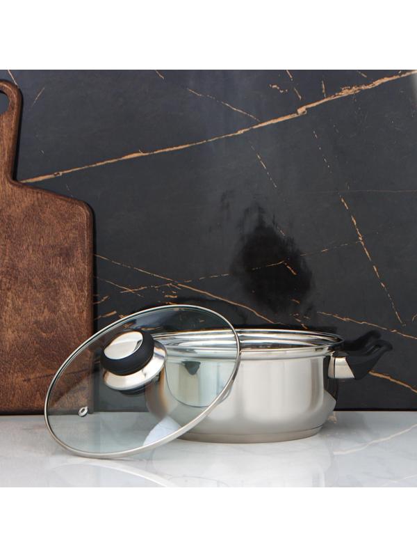 Кастрюля, 1,9 л, d=18 см, стеклянная крышка, цвет хромированный