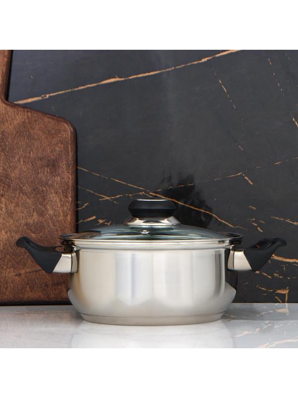 Кастрюля, 1,9 л, d=18 см, стеклянная крышка, цвет хромированный