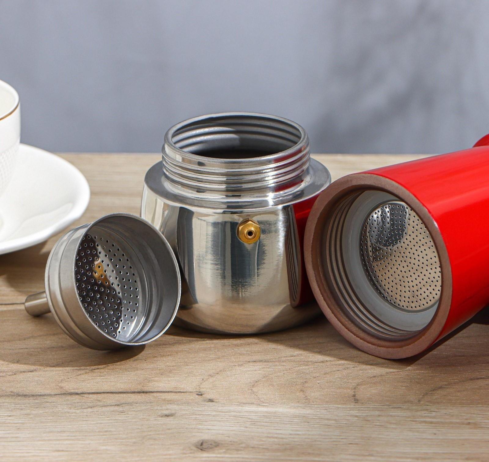 Кофеварка гейзерная «Итальяно», на 4 чашки, 200 мл, цвет красный