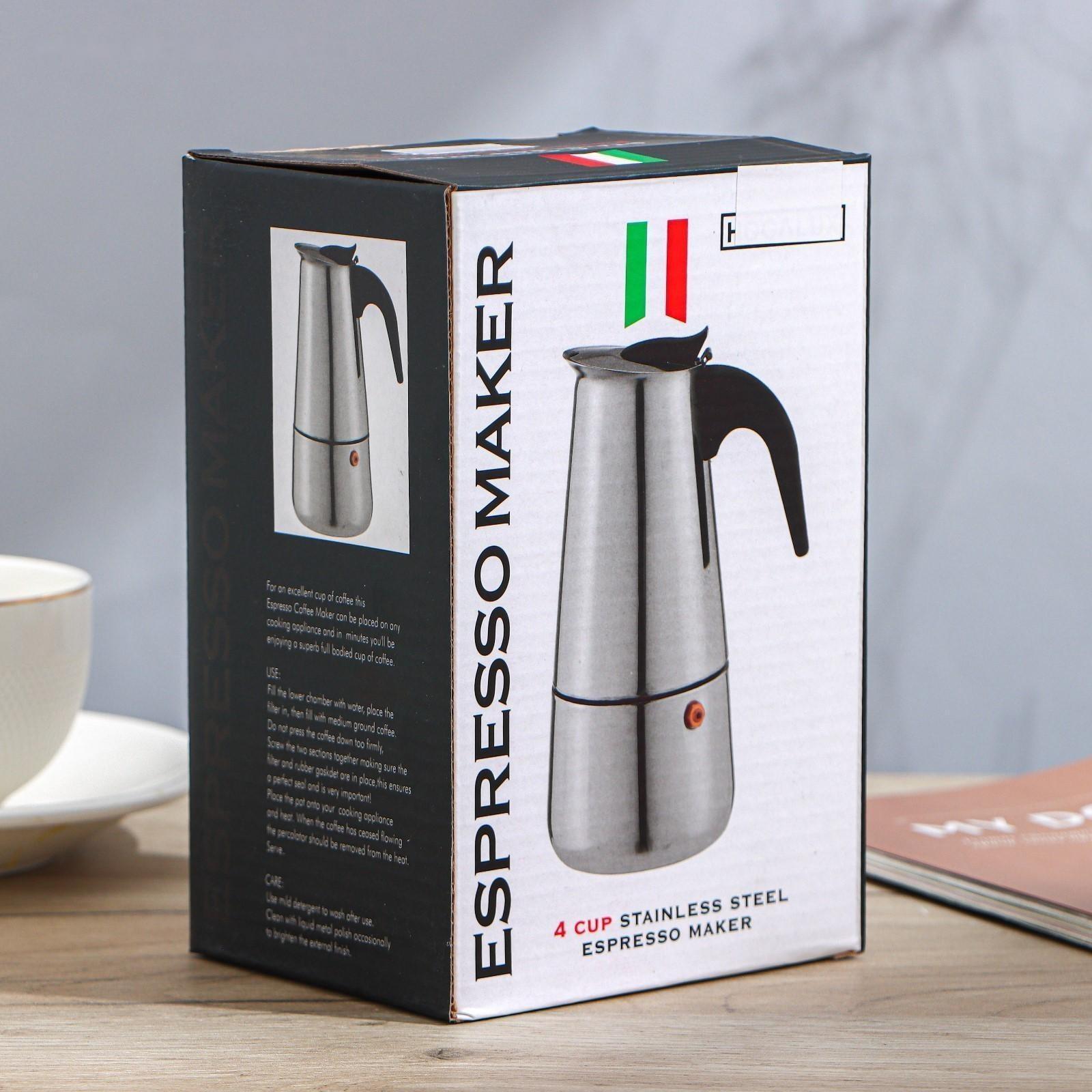 Кофеварка гейзерная «Итальяно», на 4 чашки, 200 мл, цвет красный