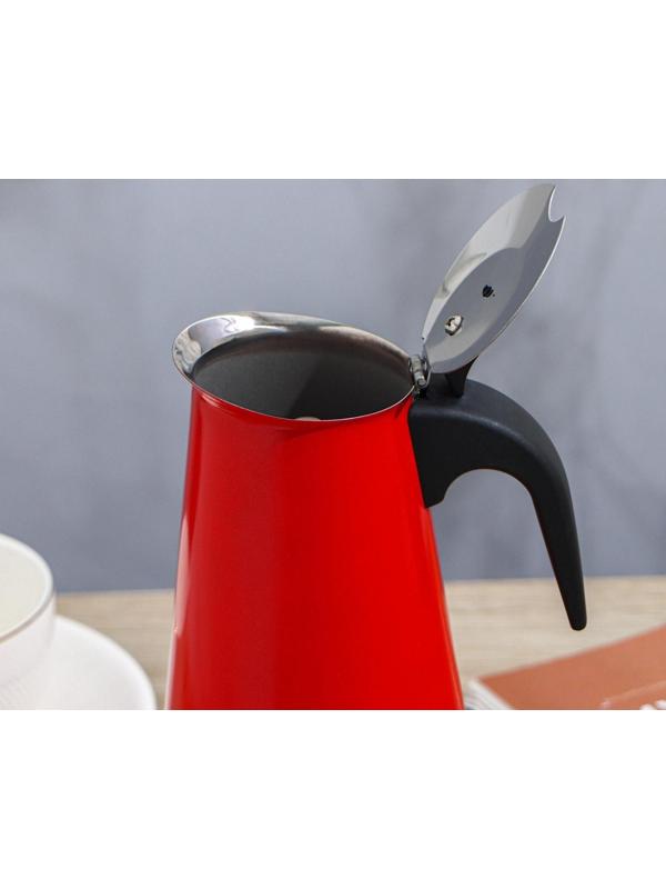 Кофеварка гейзерная «Итальяно», на 6 чашек, 300 мл, цвет красный