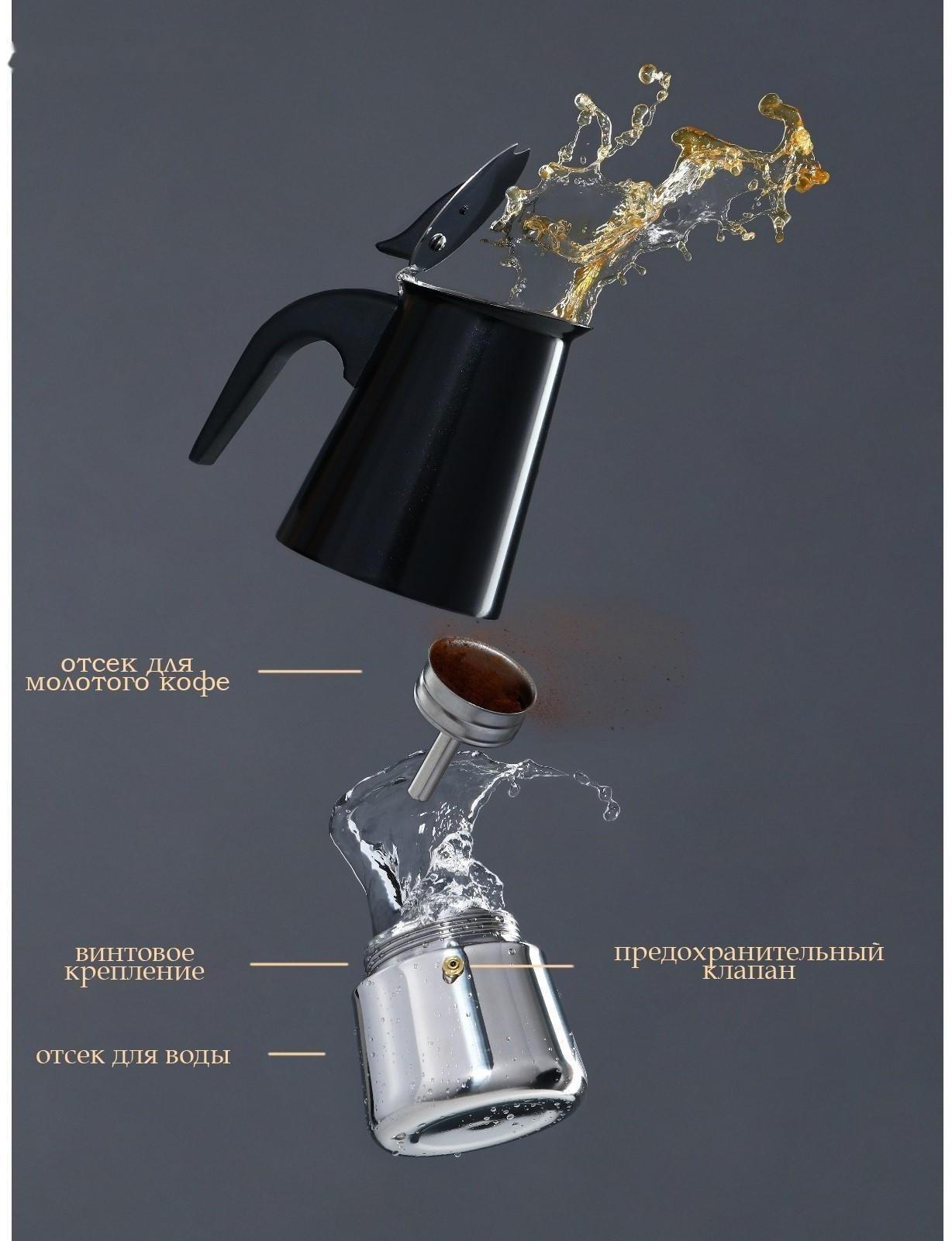 Кофеварка гейзерная «Итальяно», на 4 чашки, 200 мл, цвет чёрный