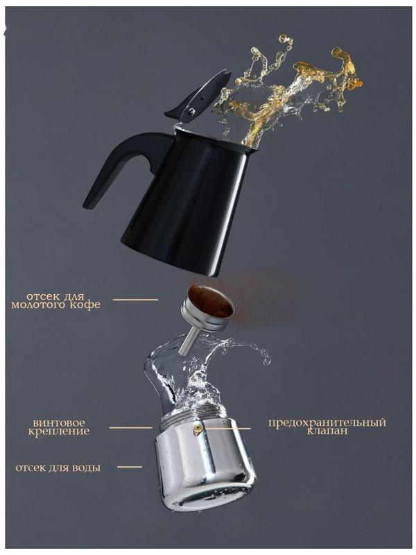 Кофеварка гейзерная «Итальяно», на 4 чашки, 200 мл, цвет чёрный