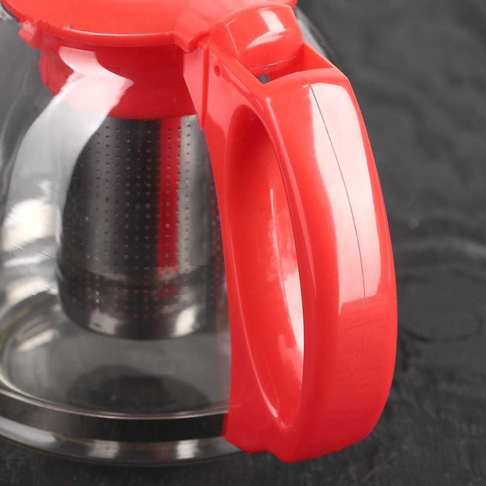 Чайник стеклянный заварочный «Фиона», 1,1 л, с металлическим ситом, цвет красный