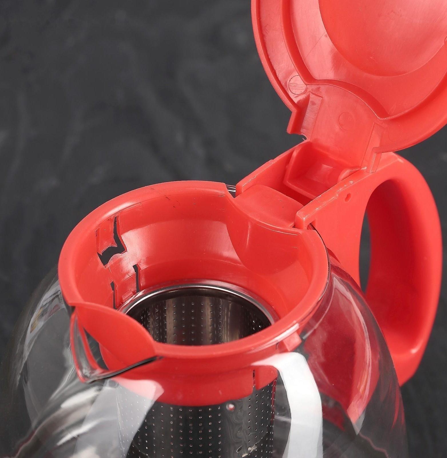 Чайник стеклянный заварочный «Фиона», 1,1 л, с металлическим ситом, цвет красный