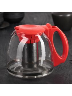Чайник стеклянный заварочный «Фиона», 1,1 л, с металлическим ситом, цвет красный