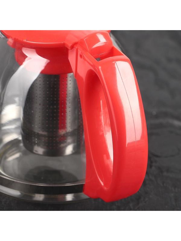 Чайник стеклянный заварочный «Фиона», 1,1 л, с металлическим ситом, цвет красный