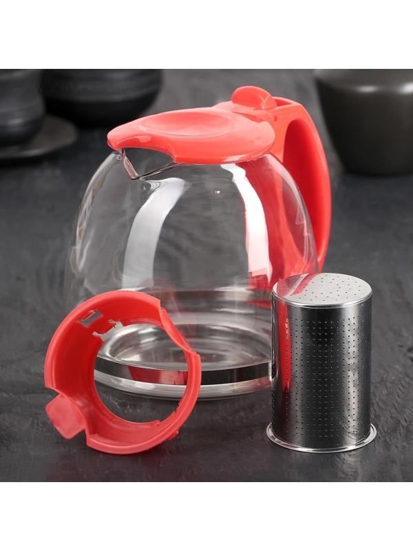 Чайник стеклянный заварочный «Фиона», 1,1 л, с металлическим ситом, цвет красный