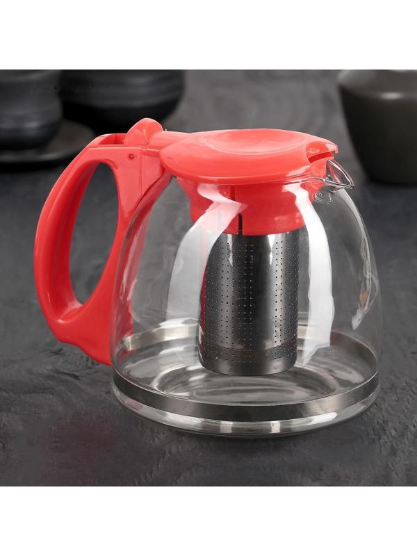 Чайник стеклянный заварочный «Фиона», 1,1 л, с металлическим ситом, цвет красный