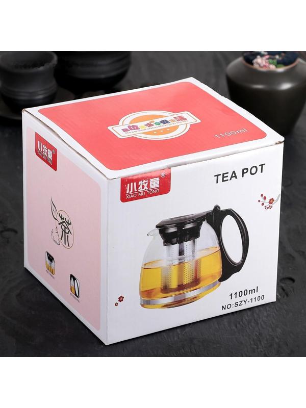 Чайник стеклянный заварочный «Фиона», 1,1 л, с металлическим ситом, цвет красный