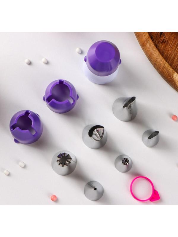 Набор насадок кондитерских Доляна, 6 шт, адаптер с колпачком, 2 переходника, зажим для мешка