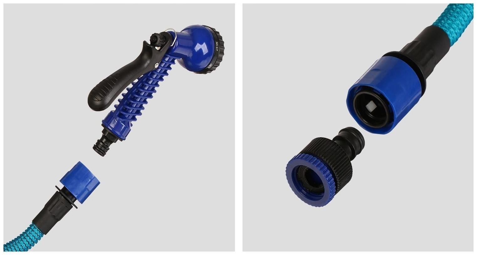 Чудо-шланг, латекс, L = 5—15 м, 2-слойный, нейлоновая оплётка, распылитель 7 режимов, штуцер 12 мм (1/2