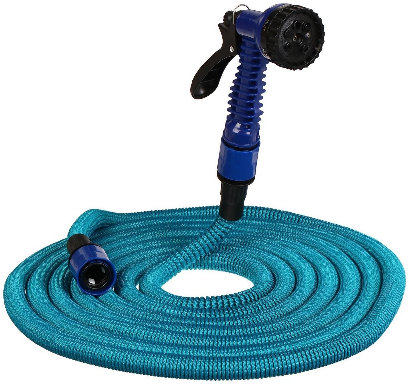 Чудо-шланг, латекс, L = 5—15 м, 2-слойный, нейлоновая оплётка, распылитель 7 режимов, штуцер 12 мм (1/2