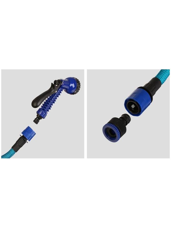 Чудо-шланг, латекс, L = 5—15 м, 2-слойный, нейлоновая оплётка, распылитель 7 режимов, штуцер 12 мм (1/2