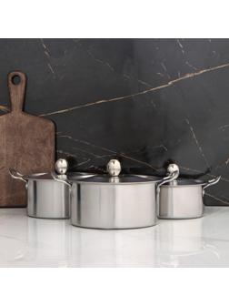 Набор кастрюль из нержавеющей стали «Классик», 3 предмета: 1 л (d=16 см), 1,5 л (d=18 см), 2 л (d=20 см)
