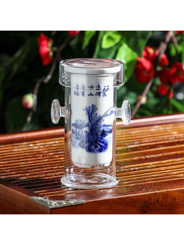 Стеклянная колба для заваривания чая «Горный пейзаж», 200 мл, 7×6×10,7 см, рисунок МИКС