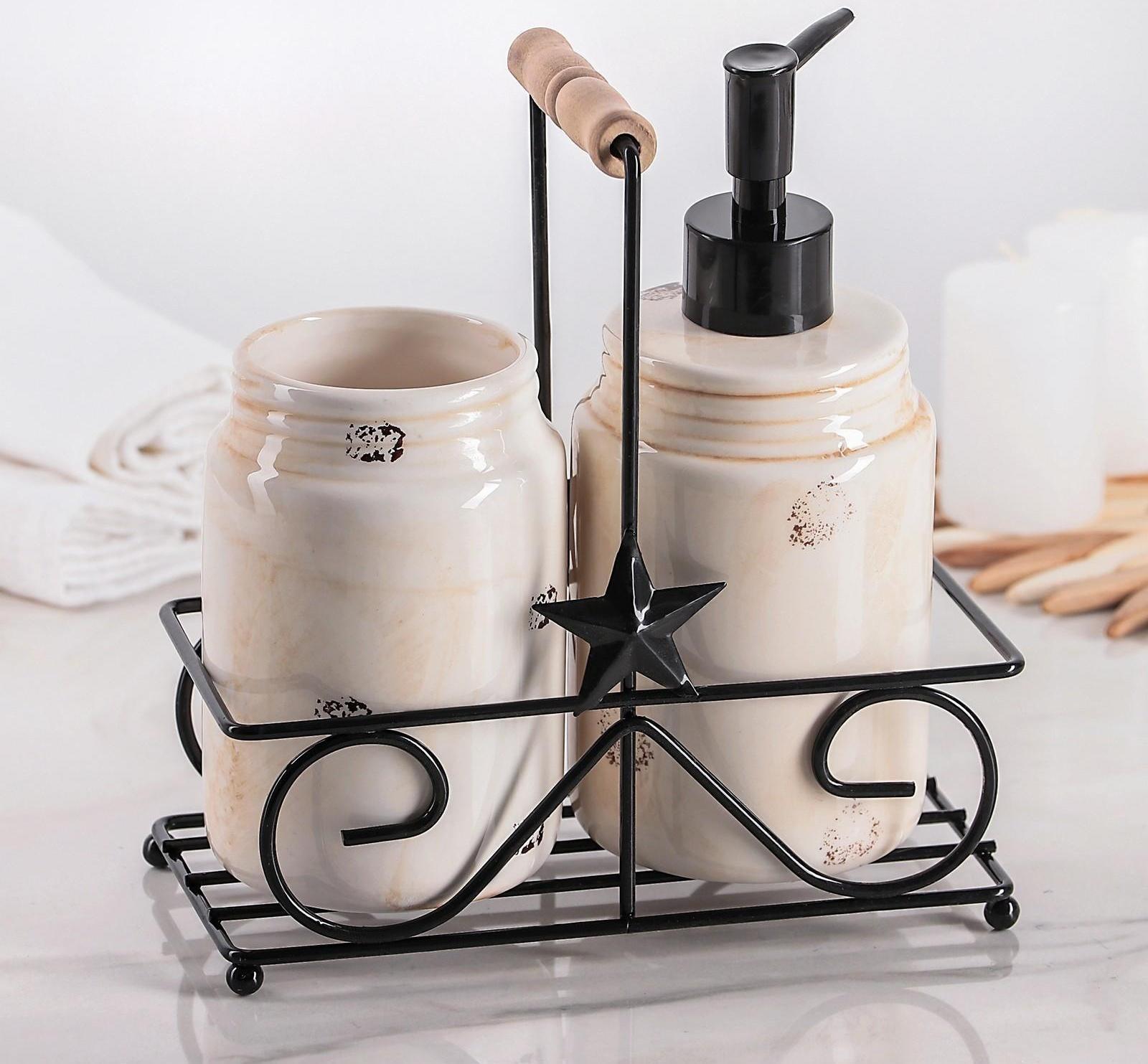 Набор для кухни «Кофе», 2 предмета: дозатор для моющего средства 500 мл, стаканчик 500 мл, на подставке